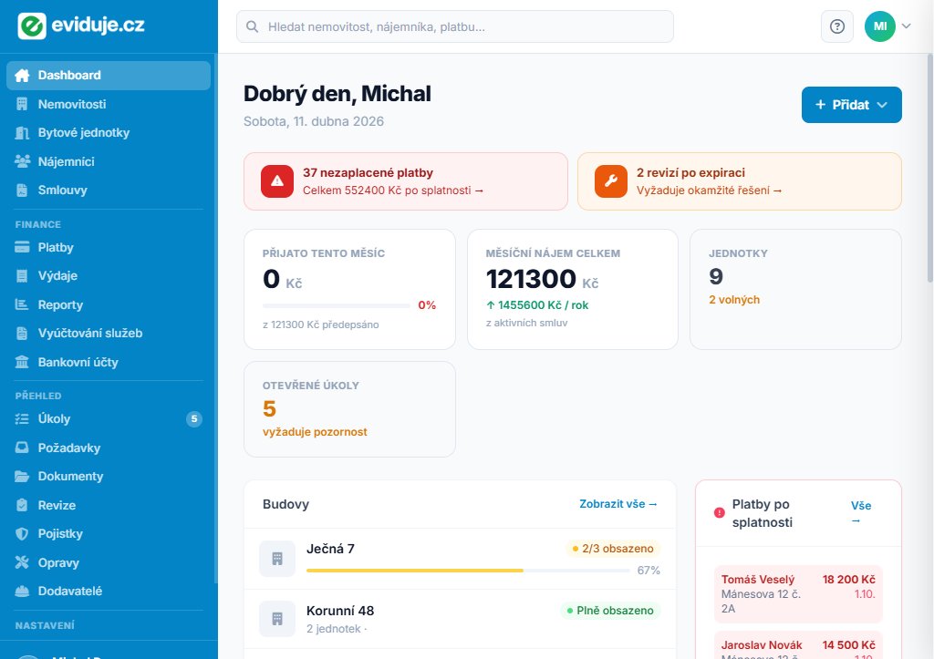 Eviduje.cz dashboard